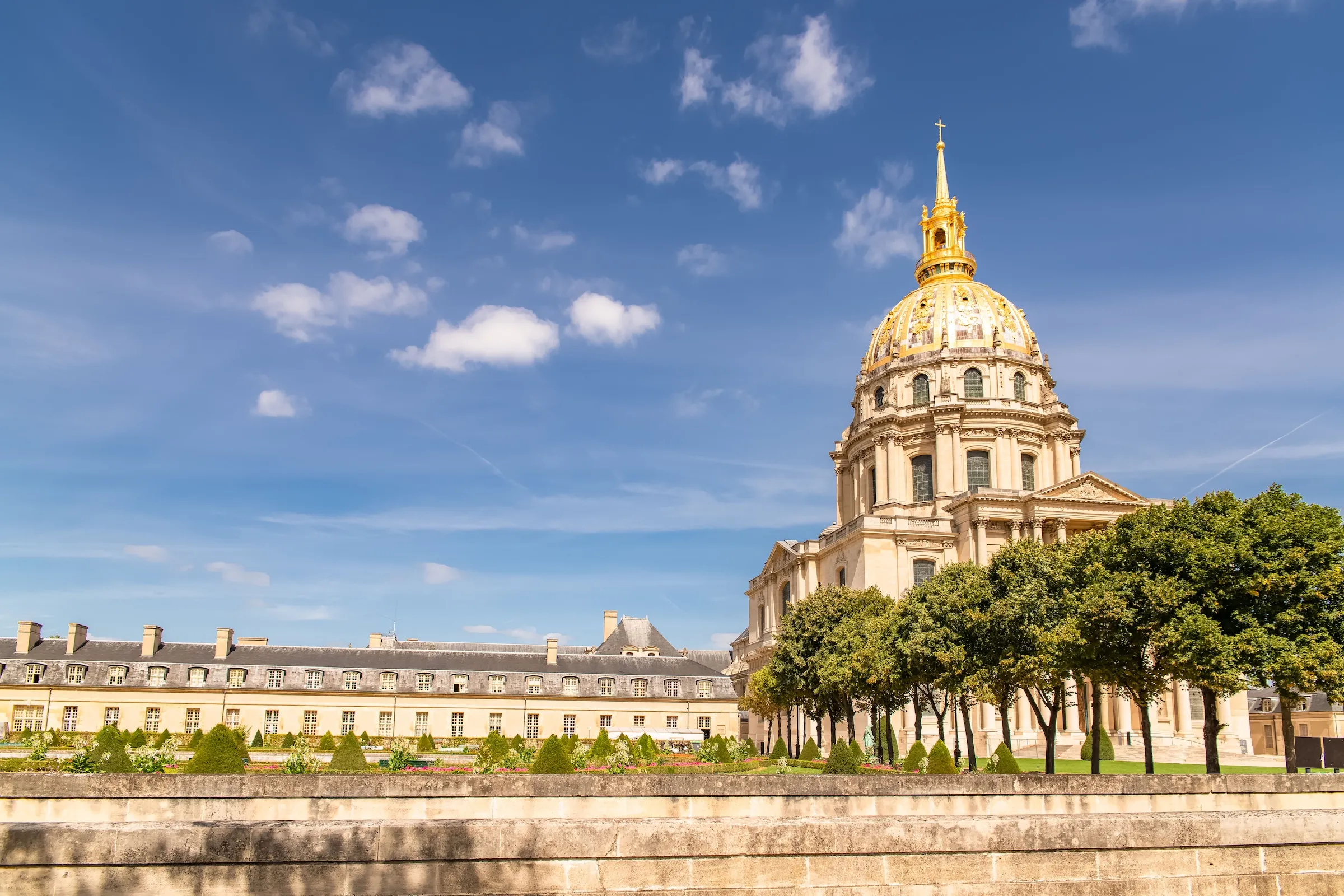 The Invalides golden dome and surrounding gardens in the 7th arrondissement of Paris