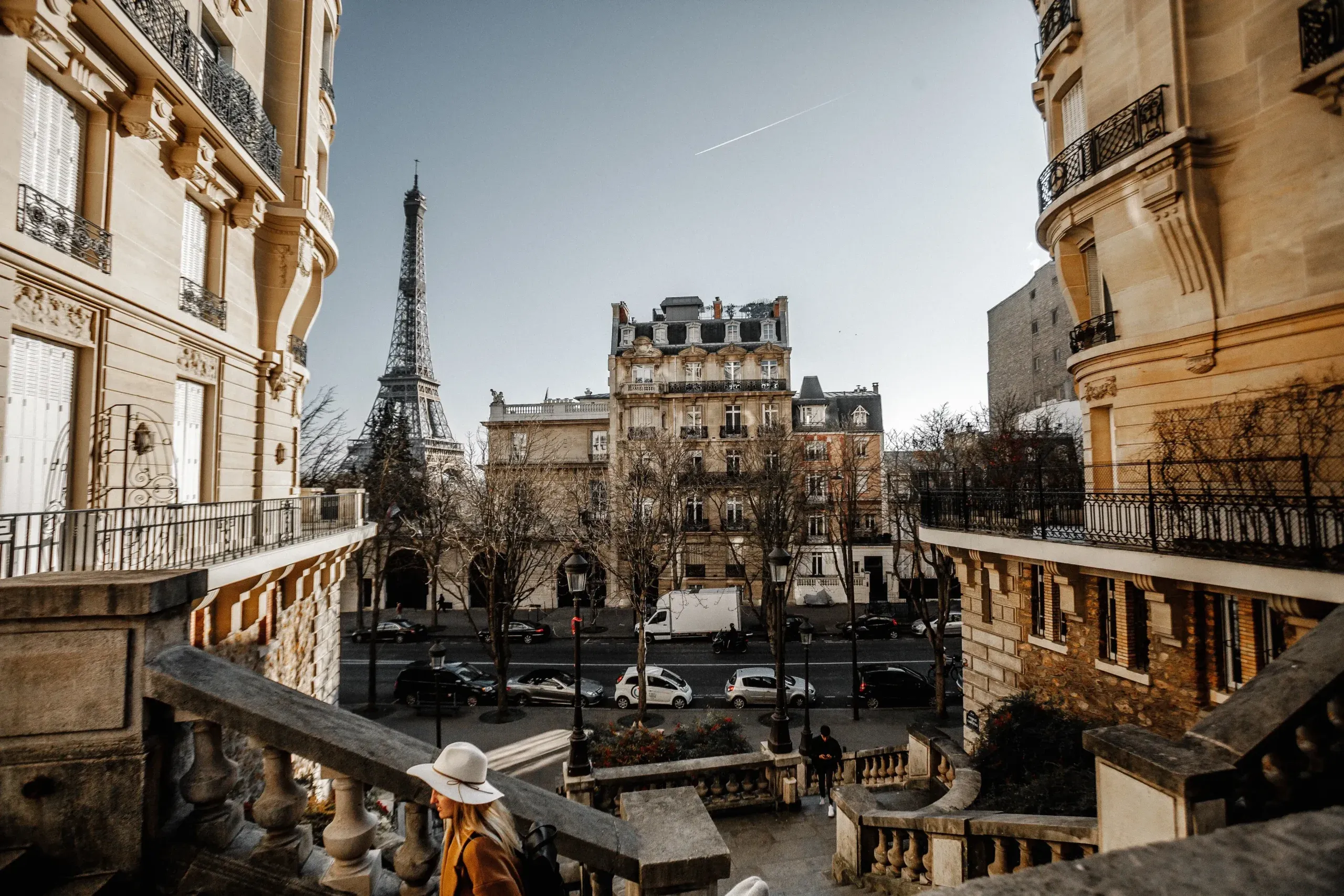 Panoramic view of Paris rooftops and Haussmann buildings